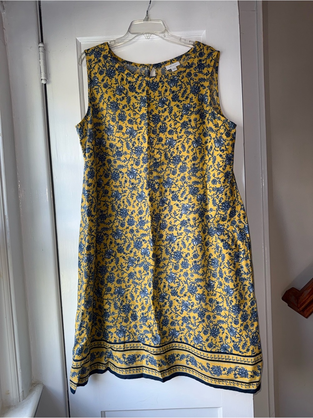 J. Jill Yellow Midi Dress with Blue Floral Border